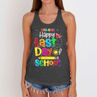 Woo Hoo Happy Last Day of School For Teachers Students Women's Knotted Racerback Tank