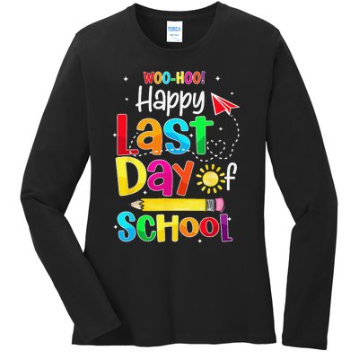 Woo Hoo Happy Last Day of School For Teachers Students Ladies Long Sleeve Shirt