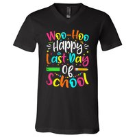 Woo Hoo Happy Last Day of School Fun Teacher Student V-Neck T-Shirt