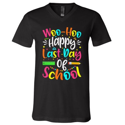 Woo Hoo Happy Last Day of School Fun Teacher Student V-Neck T-Shirt