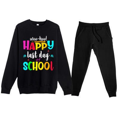 Woo Hoo Happy Last Day of School For Teachers Students Premium Crewneck Sweatsuit Set