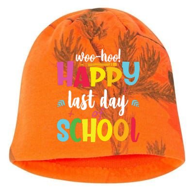 Woo Hoo Happy Last Day Of School For Teachers Students Kati - Camo Knit Beanie