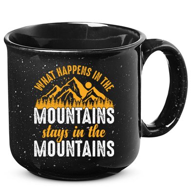 What Happens In The Mountains Stays In The Mountains Vintage Camping 15oz Campfire Ceramic Mug