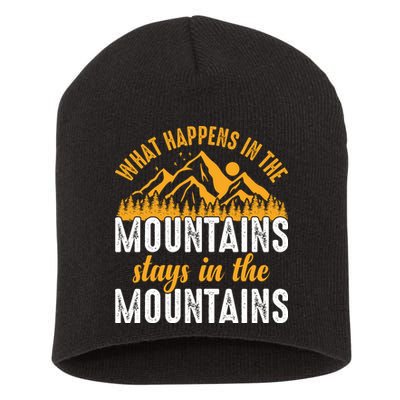 What Happens In The Mountains Stays In The Mountains Vintage Camping Short Acrylic Beanie