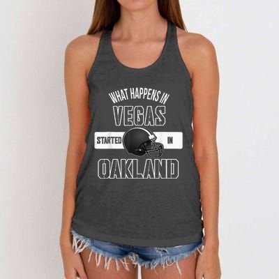 What Happens In Vegas Started In Oakland Perfect Sporty Gift Women's Knotted Racerback Tank