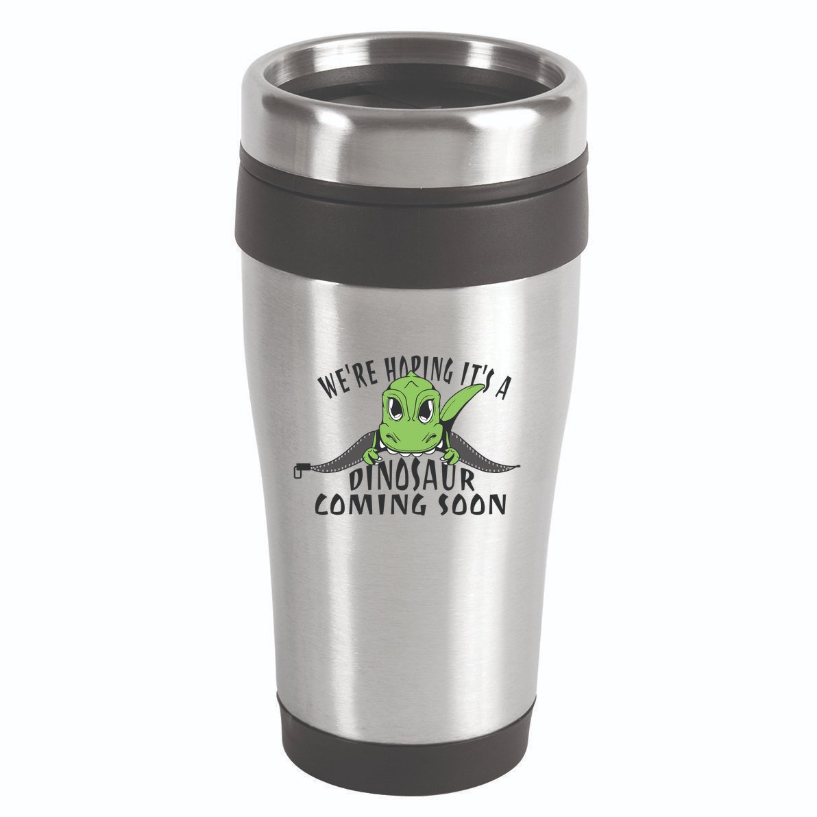 We're Hoping It's A Dinosaur Coming Soon Pregnancy Announcement 16oz Travel Tumbler