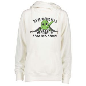 We're Hoping It's A Dinosaur Coming Soon Pregnancy Announcement Womens Funnel Neck Pullover Hood