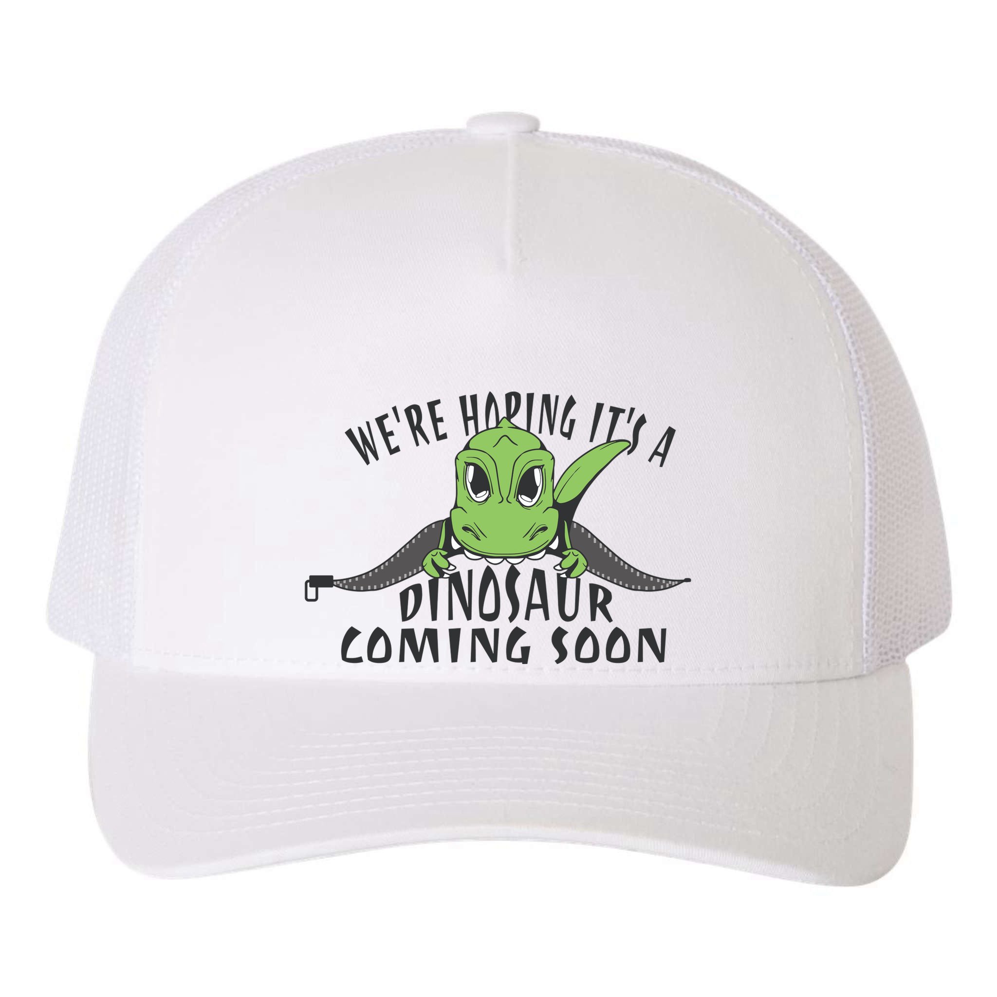 We're Hoping It's A Dinosaur Coming Soon Pregnancy Announcement Yupoong Adult 5-Panel Trucker Hat