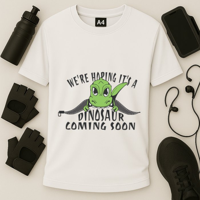 We're Hoping It's A Dinosaur Coming Soon Pregnancy Announcement Cooling Performance Crew T-Shirt