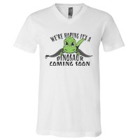 We're Hoping It's A Dinosaur Coming Soon Pregnancy Announcement V-Neck T-Shirt