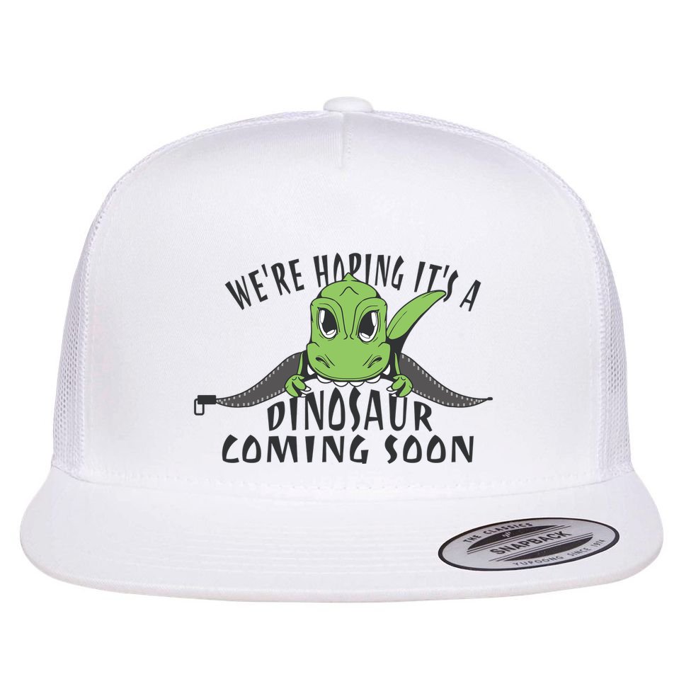 We're Hoping It's A Dinosaur Coming Soon Pregnancy Announcement Flat Bill Trucker Hat