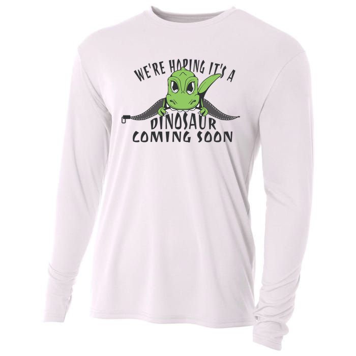 We're Hoping It's A Dinosaur Coming Soon Pregnancy Announcement Cooling Performance Long Sleeve Crew