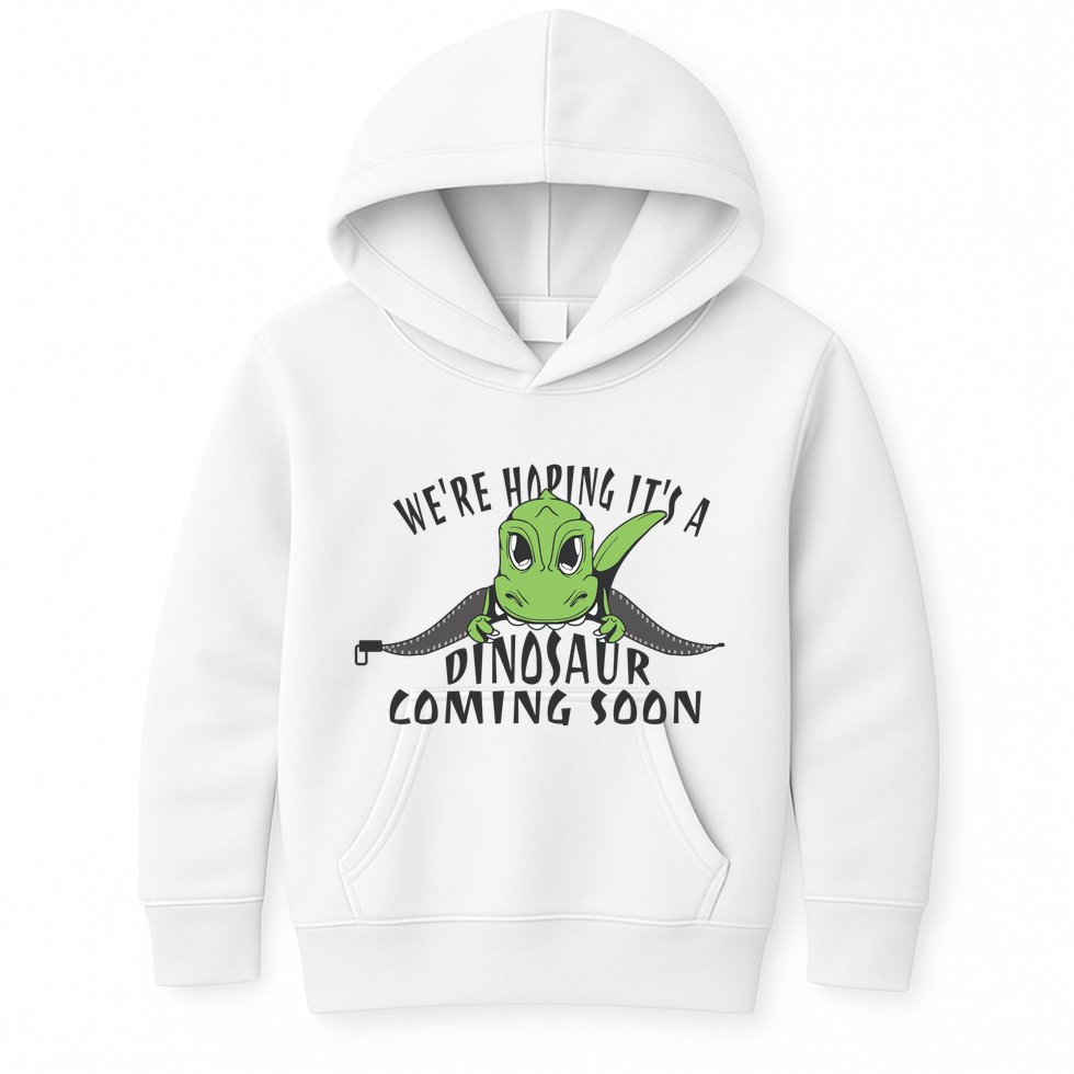 We're Hoping It's A Dinosaur Coming Soon Pregnancy Announcement Kids Hoodie