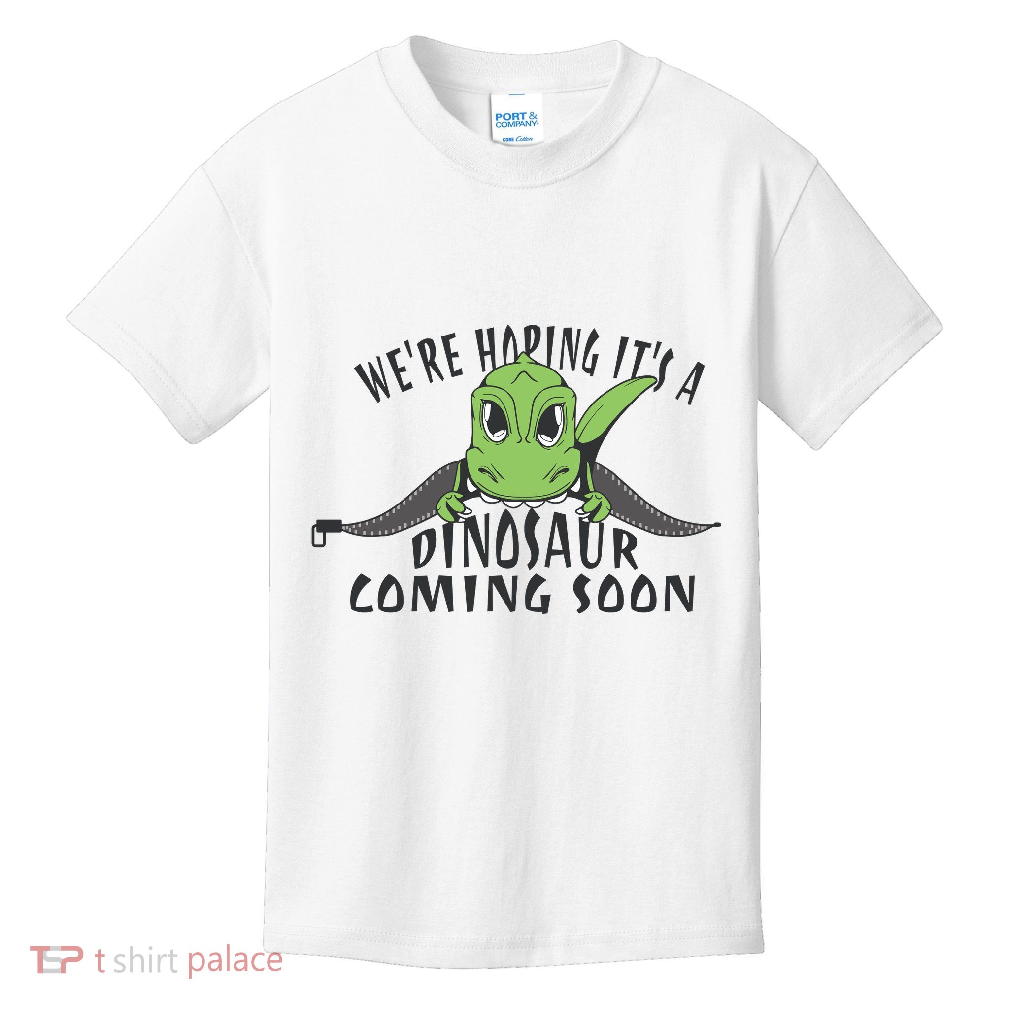 We're Hoping It's A Dinosaur Coming Soon Pregnancy Announcement Kids T-Shirt