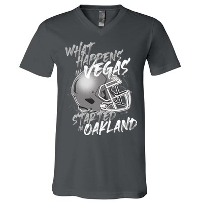 What Happens In Vegas Started In Oakland Football Fan V-Neck T-Shirt