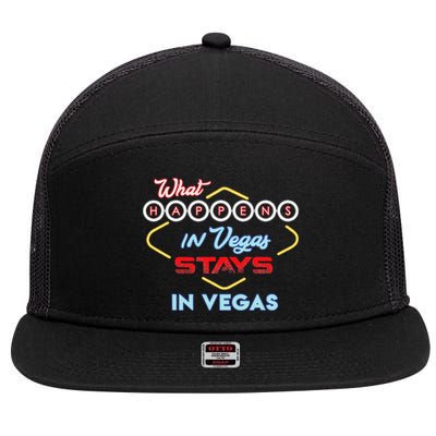What Happens In Vegas Stays In Vegas Fun Vegas Trip 7 Panel Mesh Trucker Snapback Hat