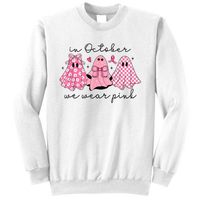 Women Halloween In October We Wear Pin.K Cute Ghost Gift Sweatshirt