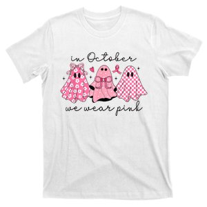 Women Halloween In October We Wear Pin.K Cute Ghost Gift T-Shirt