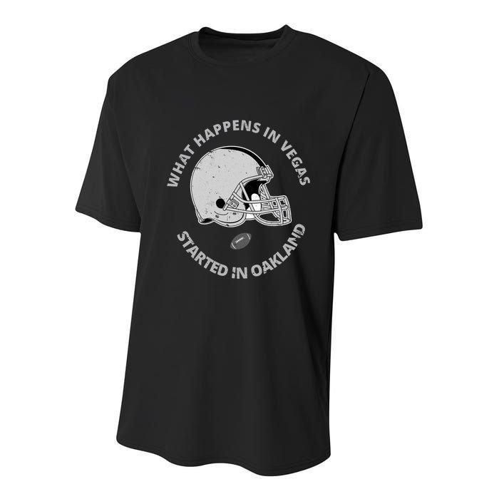What Happens In Vegas Started In Oakland Youth Performance Sprint T-Shirt
