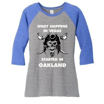 What happens in Vegas started in Oakland Gift Christmas Women's Tri-Blend 3/4-Sleeve Raglan Shirt