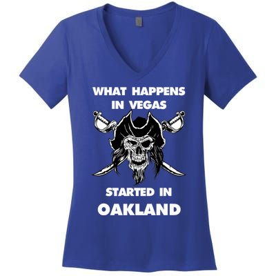 What happens in Vegas started in Oakland Gift Christmas Women's V-Neck T-Shirt