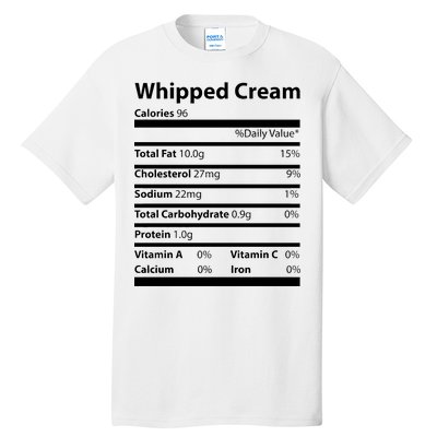 Whipped Cream Nutritional Facts Funny Thanksgiving Tall T-Shirt