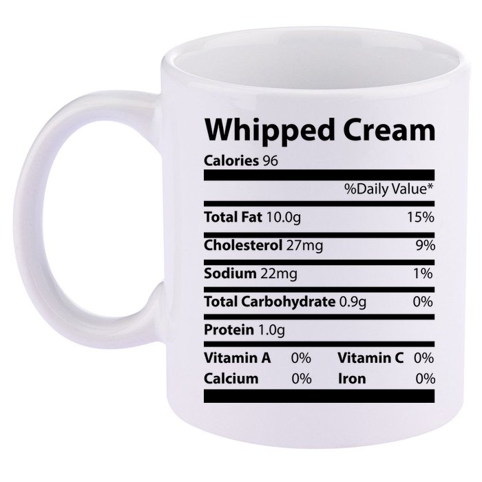 Whipped Cream Nutritional Facts Funny Thanksgiving 11oz C Handle Ceramic Mug