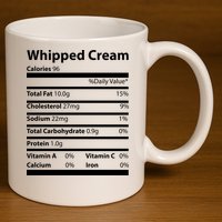 Whipped Cream Nutritional Facts Funny Thanksgiving 11oz C Handle Ceramic Mug