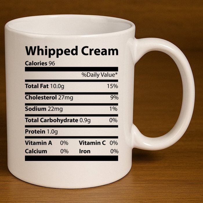 Whipped Cream Nutritional Facts Funny Thanksgiving 11oz C Handle Ceramic Mug