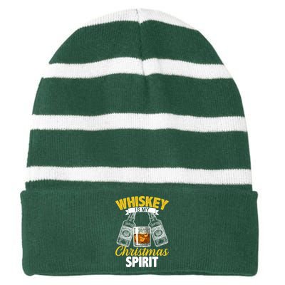 Whiskey Is My Christmas Spirit Striped Beanie with Solid Band