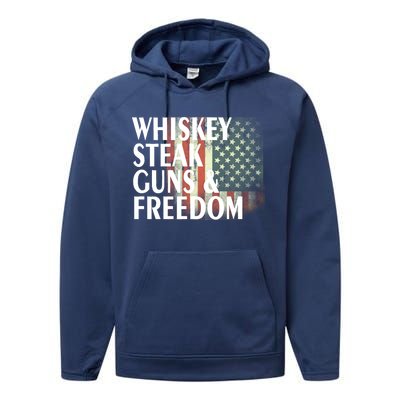 Whiskey Steak Guns And Freedom Performance Fleece Hoodie