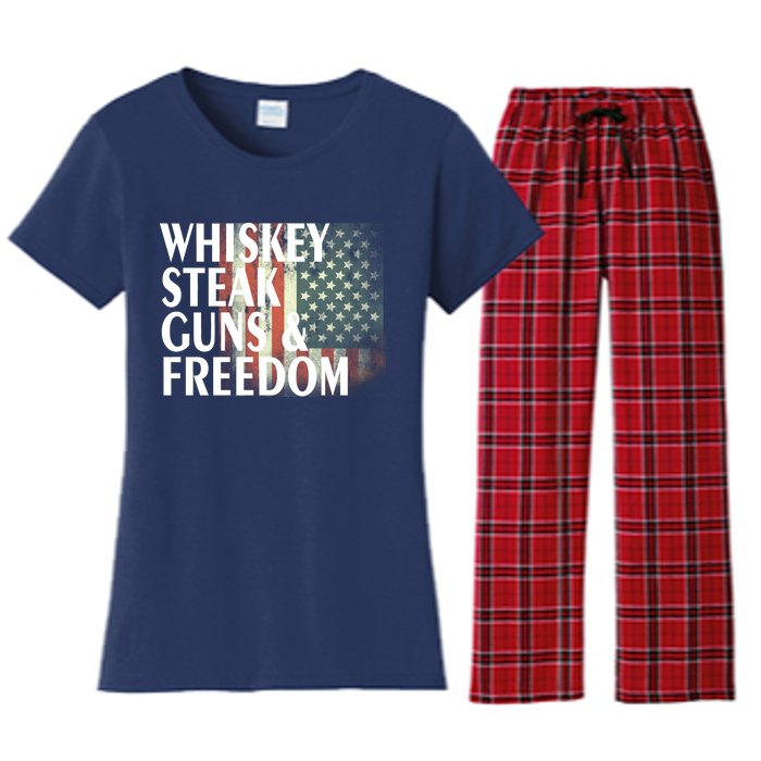 Whiskey Steak Guns And Freedom Women's Flannel Pajama Set