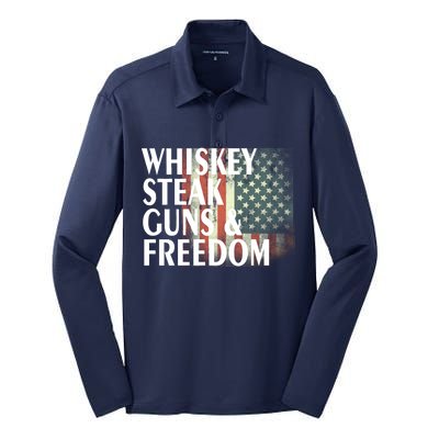 Whiskey Steak Guns And Freedom Silk Touch Performance Long Sleeve Polo