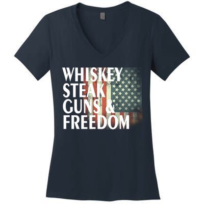 Whiskey Steak Guns And Freedom Women's V-Neck T-Shirt