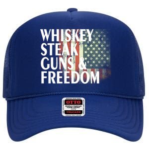 Whiskey Steak Guns And Freedom High Crown Mesh Back Trucker Hat