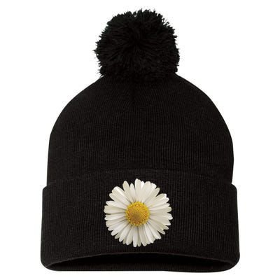 White Daisy Pom Pom 12in Knit Beanie