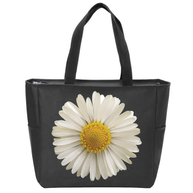 White Daisy Zip Tote Bag