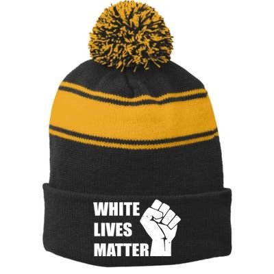 White Lives Matter Fist Stripe Pom Pom Beanie