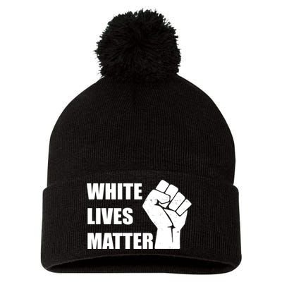 White Lives Matter Fist Pom Pom 12in Knit Beanie