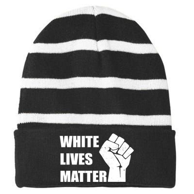 White Lives Matter Fist Striped Beanie with Solid Band