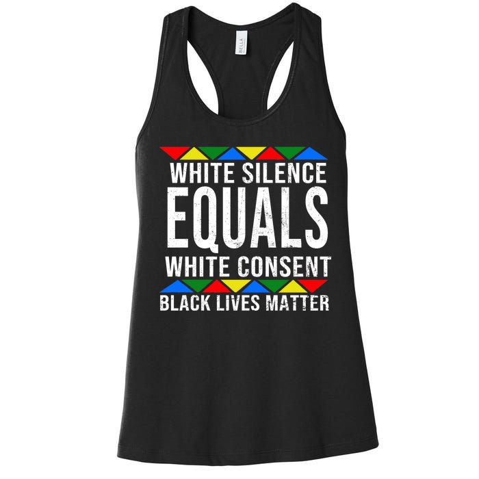 White Silence Black Lives Matter Women's Racerback Tank