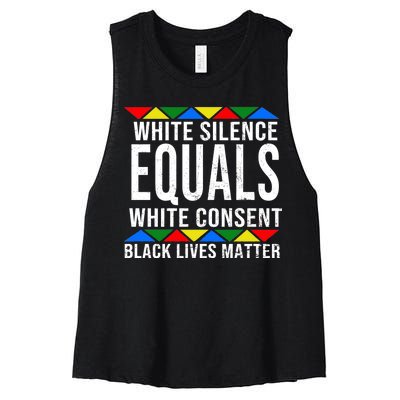 White Silence Black Lives Matter Women's Racerback Cropped Tank