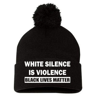 White Silence Is Violence Pom Pom 12in Knit Beanie