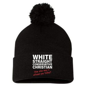 White Straight Conservative Christian Pom Pom 12in Knit Beanie