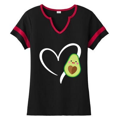 Women Heart Love Avocados Vneck Ladies Halftime Notch Neck Tee