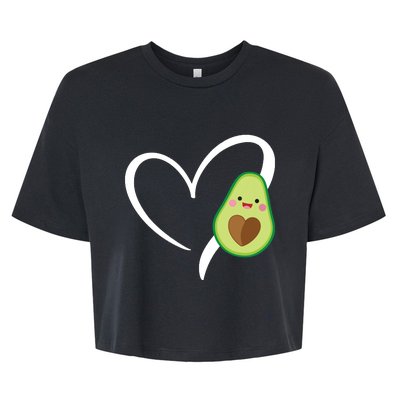 Women Heart Love Avocados Vneck Bella+Canvas Jersey Crop Tee