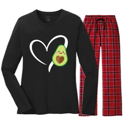 Women Heart Love Avocados Vneck Women's Long Sleeve Flannel Pajama Set 