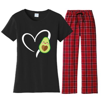 Women Heart Love Avocados Vneck Women's Flannel Pajama Set