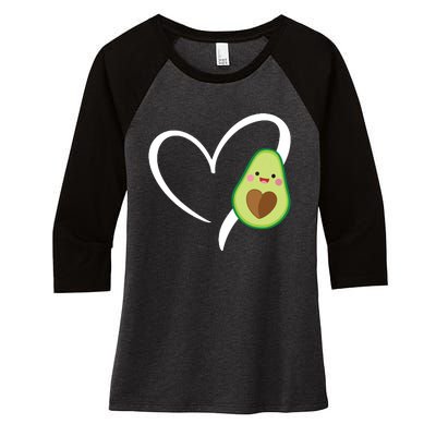 Women Heart Love Avocados Vneck Women's Tri-Blend 3/4-Sleeve Raglan Shirt