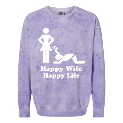 Wife Happy Life Husband Colorblast Crewneck Sweatshirt